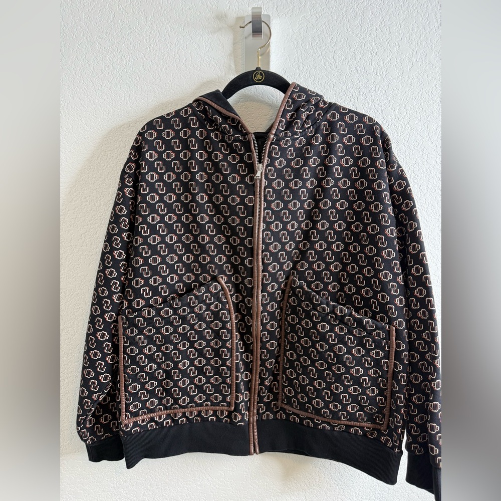 Maje Black & White Monogram Hooded Bomber Jacket - Picture 6 of 16